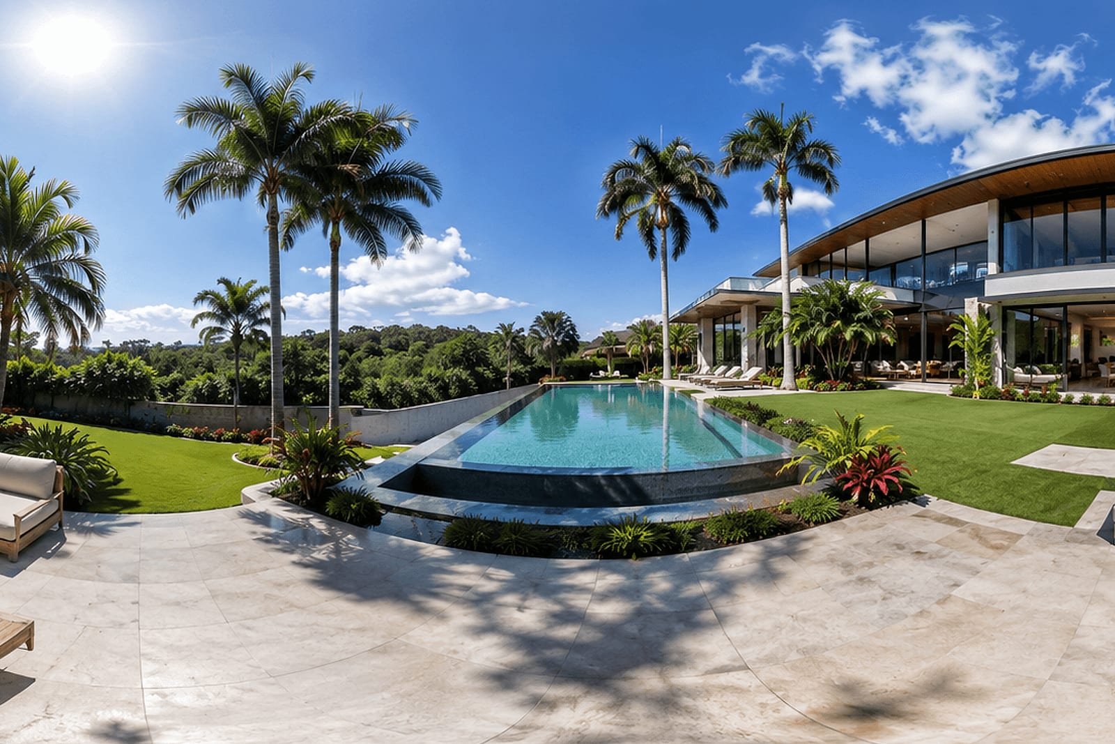 Jardín con piscina y terraza